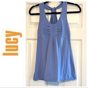 LUCY twist back active yoga tank XS cornflower blue racerback styling